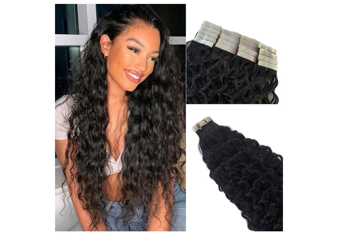 Tape extensions deep wave,deep and Italy curly/ Extensiones de cinta de ondas profundas, profundas y rizadas italianas